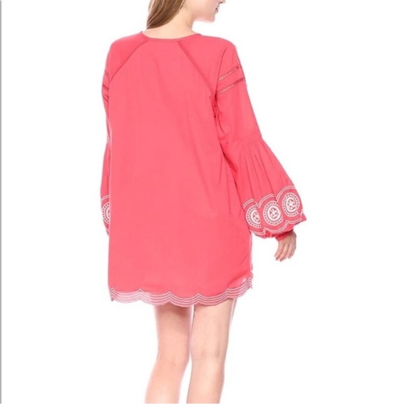 SHOW ME YOUR MUMU Claudine Embroidered Coral Poet SLV V-Neck Tie Tunic Dress S - Picture 5 of 16